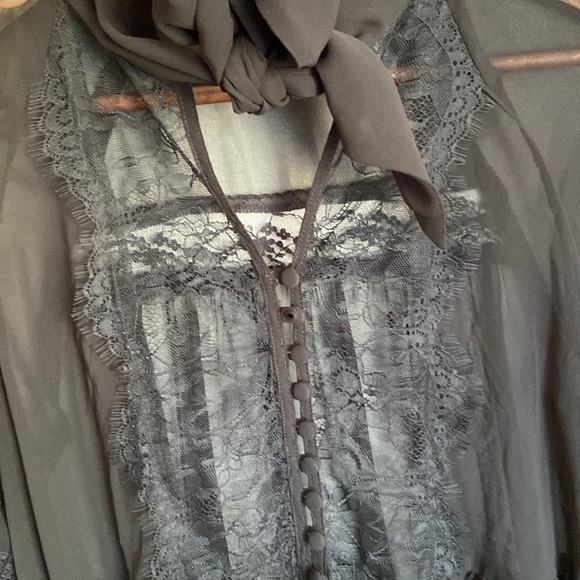 Free People womens  top black s/m sheer black long sleeve. - Picture 3 of 14